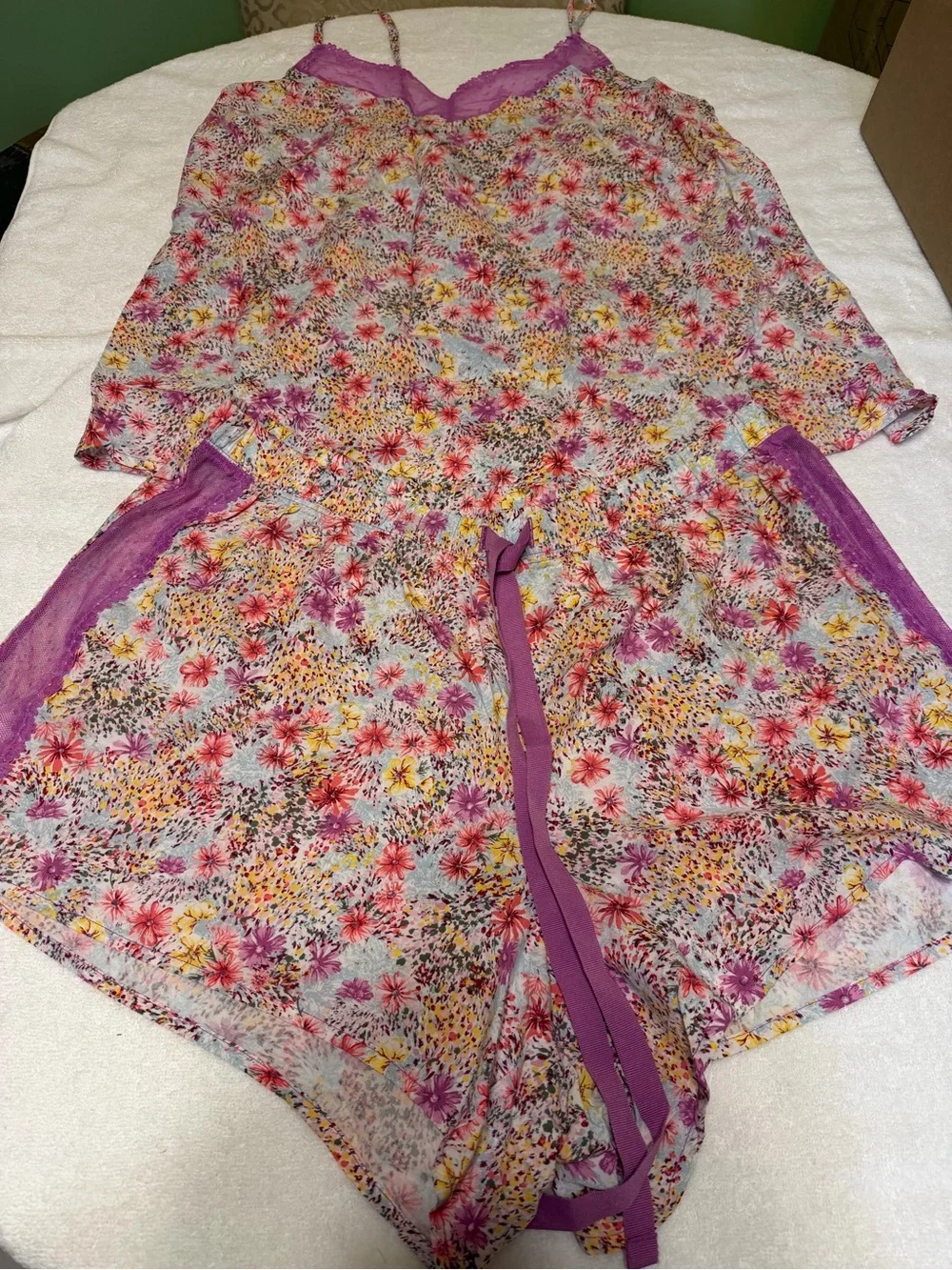 Cacique Floral Lace-Trim Satin Cami & Short Pajama Set - Floral